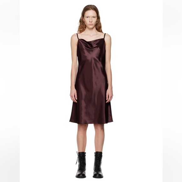 Drae Dresses & Skirts - DRAE satin dress in mahogany with cowl neck